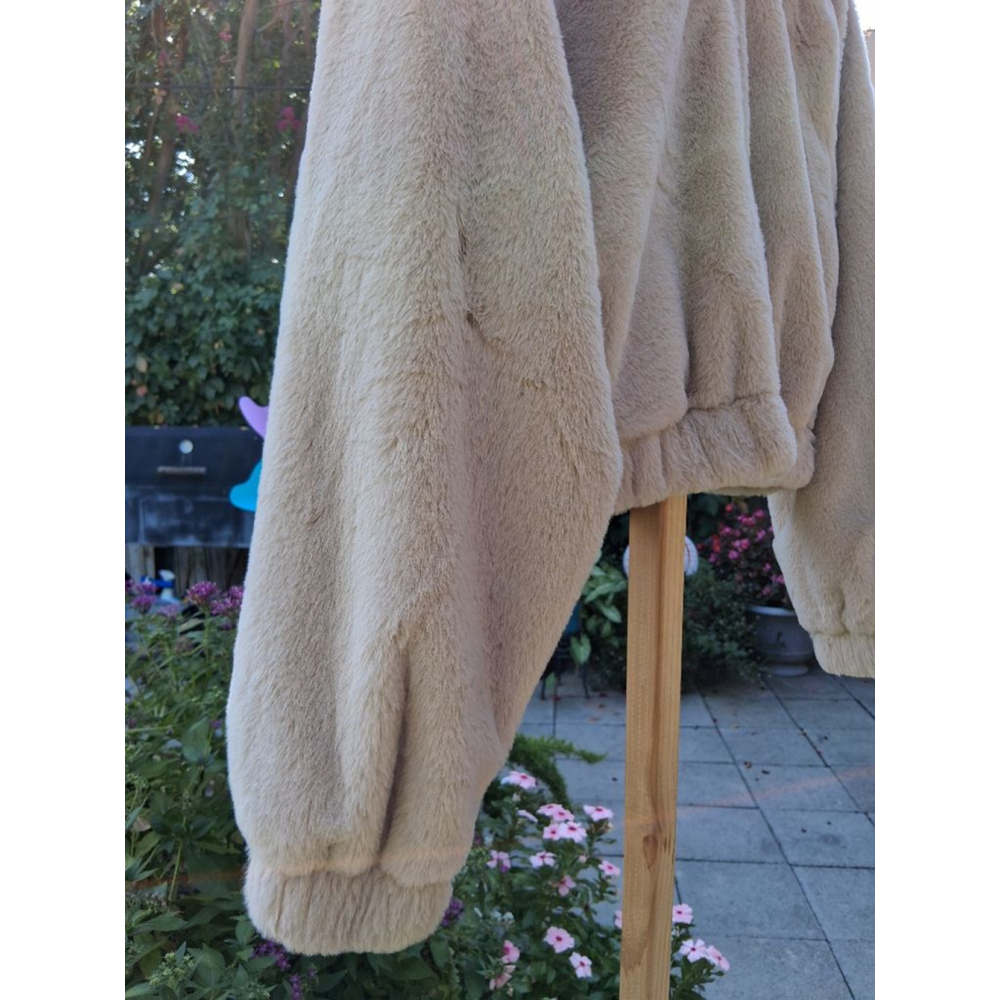 Love Tree Beige Faux Fur Hooded Teddy Jacket Size S Boho Cozy Trendy - Picture 4 of 13